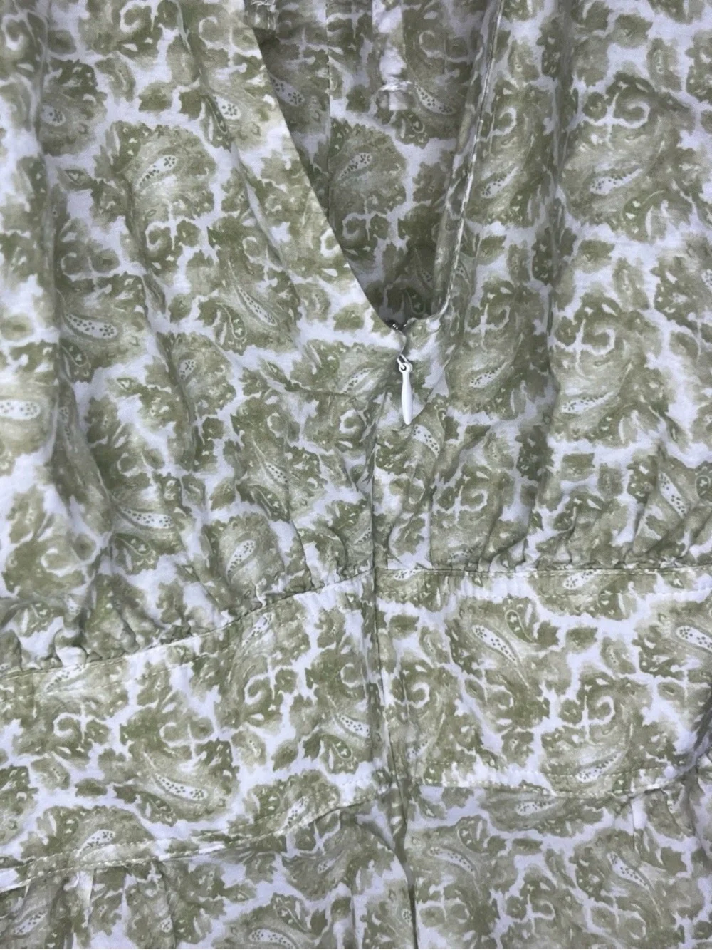 J.Crew V-neck puff-sleeve top in ornate paisley Green White Tie Back Women’s 16